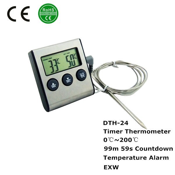 Högprecision grill metall järn skal mat digital display termometer utomhus grill termometer timer-50 grader--250 grader