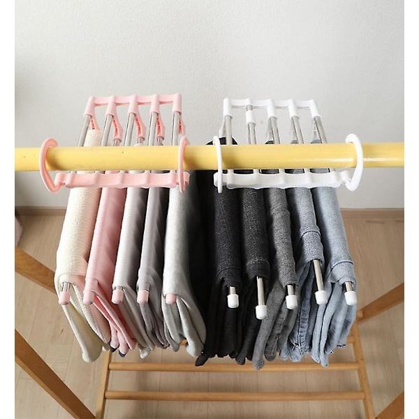Rustfrit Teleskopisk Foldbart Multifunktionelt Multilags Bukseskjulere Hjem Buksesclips Opbevaring（Pink）