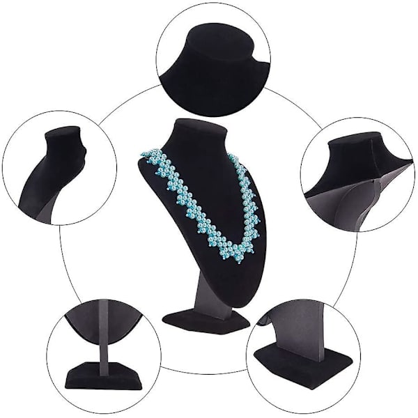 3D-halsband i sammet, display, kedja, byst, smyckeshållare, modellstativ (svart sammet)