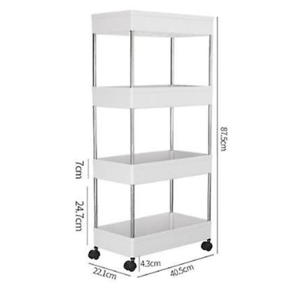 Säilytyskärry, 4-tasoinen ulosvedettävä hyllyjärjestäjä, jossa on S-muotoinen teline ja pyörät, tilaa säästävä hylly, valkoinen（L）