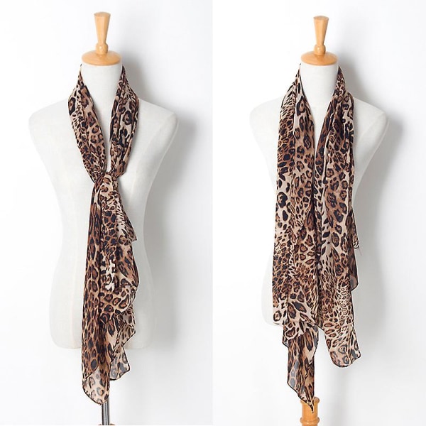 Damer Kvinder Mode Dyre Leopard Print Wraps Tørklæde Chiffon Sjal Stort Stål（Leopard2）