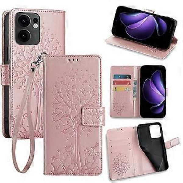 För Oppo Reno13 F 5G/ 4G Fodral PU Läder Plånbok Telefonfodral Träd Hjort Tryckt