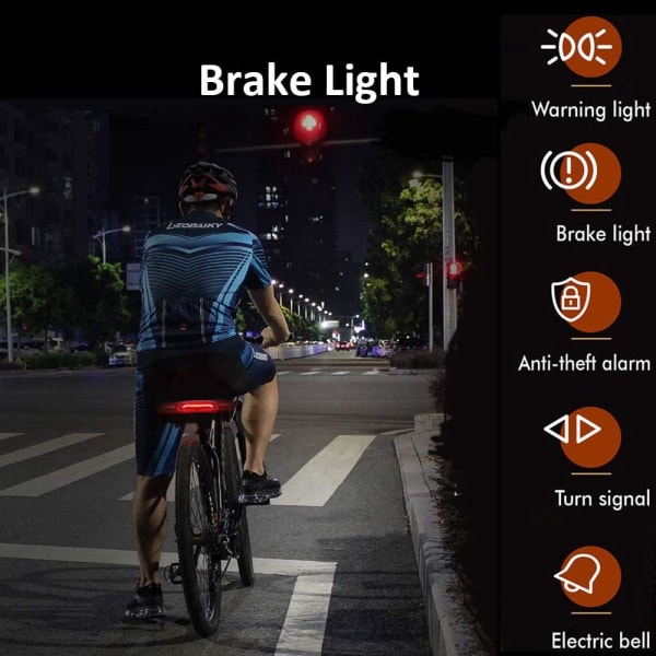 Genopladelig Smart Cykel Baglygte, Fjernbetjening Tyverisikring