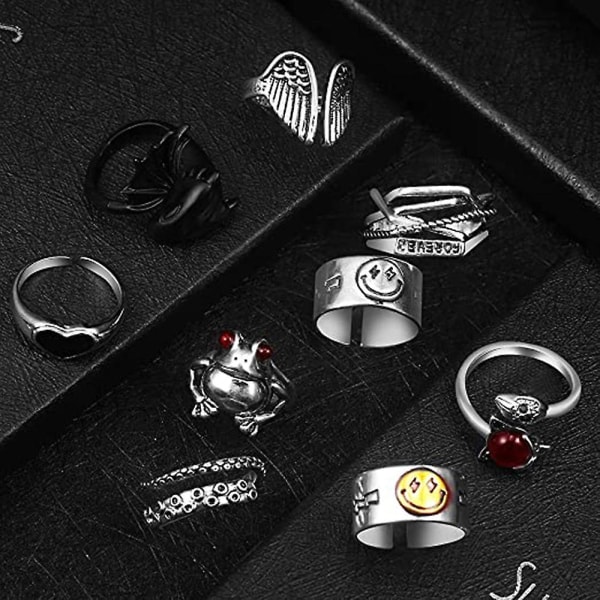 20 stk. åbne ringe frø blad kæde justerbar ring til kvinder mænd piger punk vintage gotisk stablebar ring smykkesæt