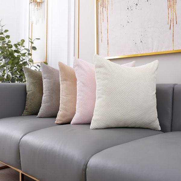 2-delt beige myk polyester putetrekk med firkantet partikkel p