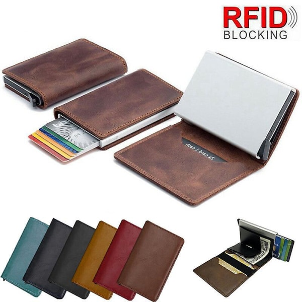 Auto Credit Card Holder Leather Rfid Blocking Small Metal Wallet Money Clip（Yellow）