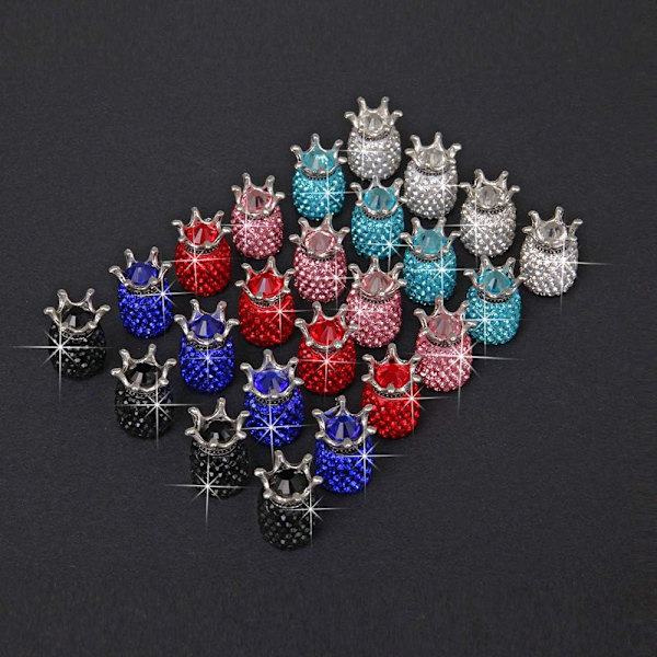 Krystal Dækventilhætter, 4 Pak Universal Crown Crystal Rhineston