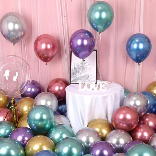 Glänsande metallballong, 50 färgade ballonger, metallballonger med 8 M