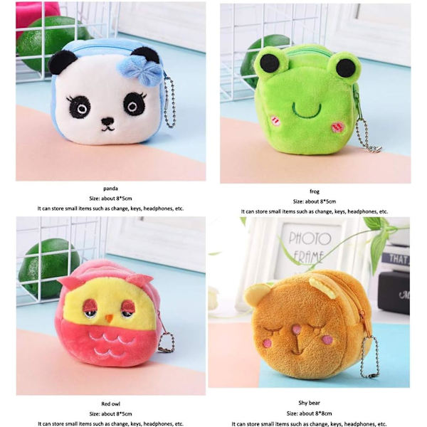 4 kpl söpöjä plushista kolikkopursoja, piirrettyjä eläimiä kolikkopussit, kolikko