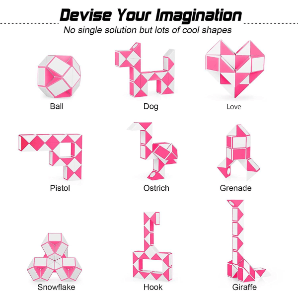 Magic Snake Cube 24-delar 3d-pusselleksak Ormpussel Magic Ruler Twist Puzzle Toy（Rosa）