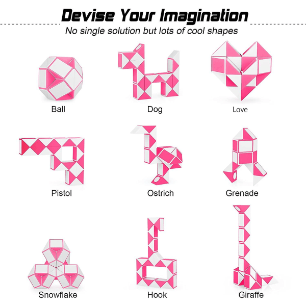 Magisk orm kub 24 delar 3d pussel leksak orm pussel magisk linjal vrid pussel leksak（Rosa）