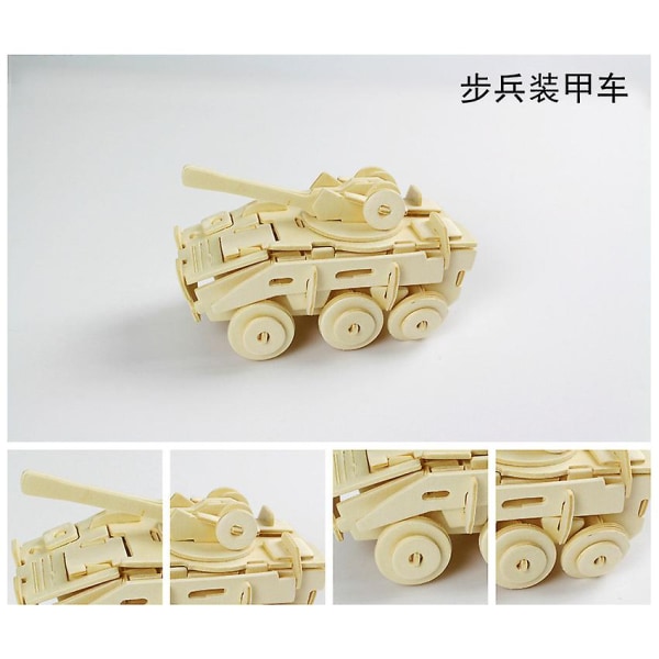 Woodcraft byggesæt 3d træpuslespil stiksav træmodelsæt til børnlegetøj (pansret bil)
