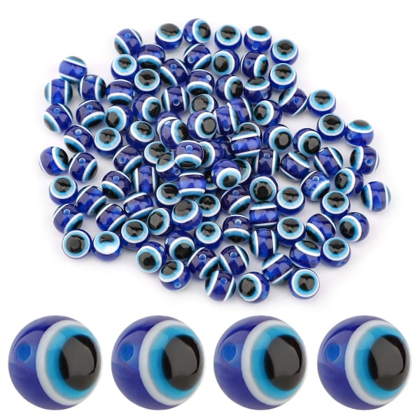 100 st Blue Evil Eye Beads Eyeball Beads Handgjorda Resin Beads Berlocker för gör-det-själv-armband Halsband Smyckenstillverkning（8MM）