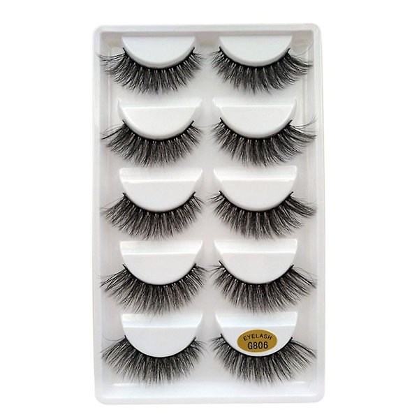 5 par återanvändbara tjocka 3d falska ögonfransar lämpliga för vacker makeup（1,6 mm）