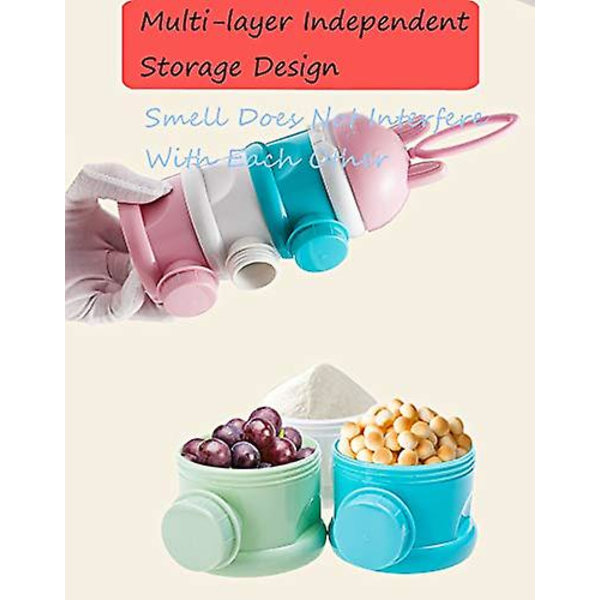 Babymelkpulverdispenser Formelboks Ingen blanding og søl Bpa-fri vri-lås stabelbar snackbeholder, 3 lag（Rosa）