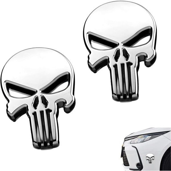 2 stk Punisher 3D metallklistremerke, Punisher Skull motorsykkel