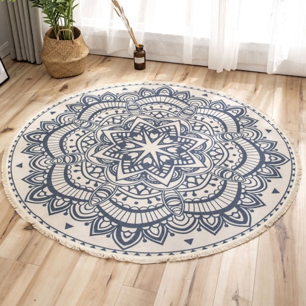 Ulkoilmatto mandala-matto pyöreä 120cm pestävä puuvillamatto