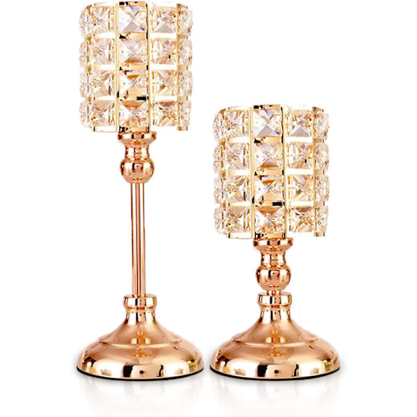 2 Guld Kristall Ljusstakar Tealight Cylinder Metall Ljusstake