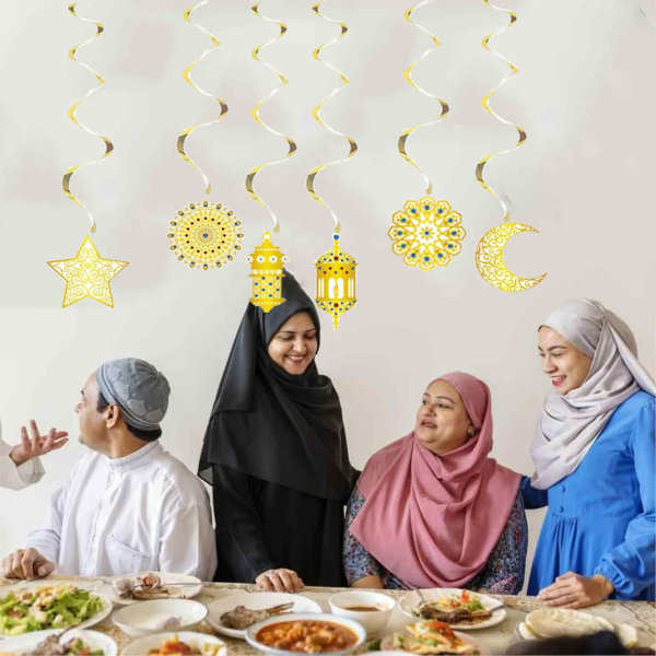Ramadan Eid Mubarak Dekoration Eid Al-adha Dekoration Guld Hängande virvlar Dekorationer Månen, stjärnor och Eid