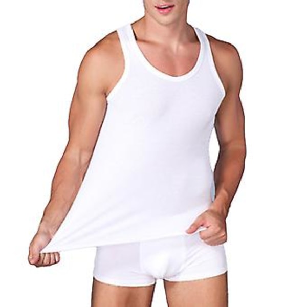 Ärmlös Tank Top för Män Rund Hals Slim Fit Mjuk Bomull Casual Sportväst för Löpning (L Vit) White L