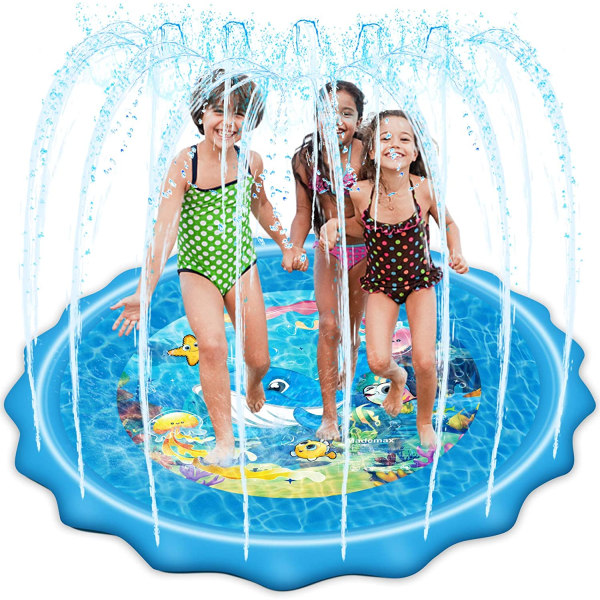 150cm Splash Mat, Sprinkler and Splash Play Mat, Inflatable Water Toy for Kids, Babies, Toddlers, Boys, Girls and Children