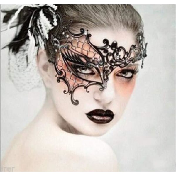 Maskeradmask venetianska masker, metallmaskeradmask för kvinnor Laserskuren fest dam maskeradmask（Vit）