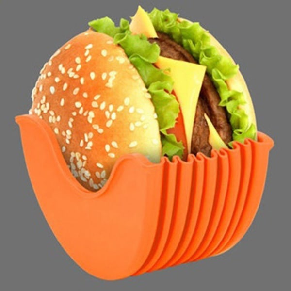 Reusable Hamburger Buns Fixed Box Sandwich Burger Buddy Holder Orange