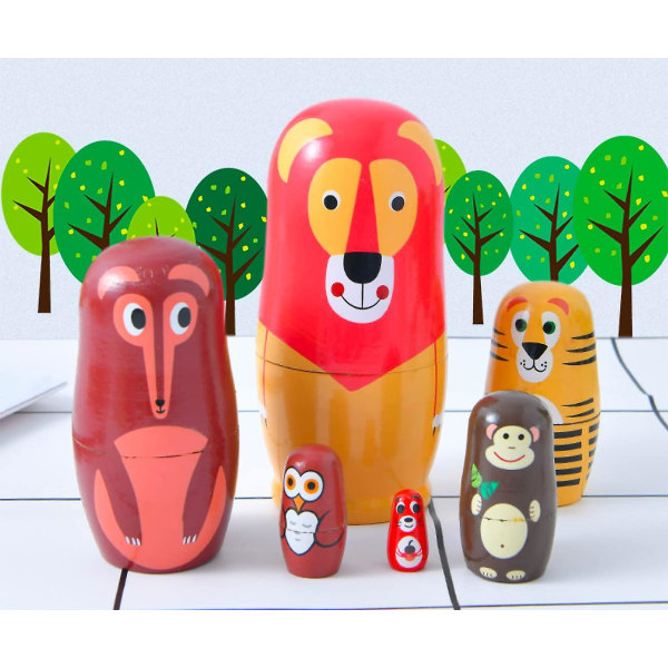 Söta rävdockor Nesting Dolls Matryoshka docka Handgjorda trädockor för barn Jul födelsedagspresent, set med 6