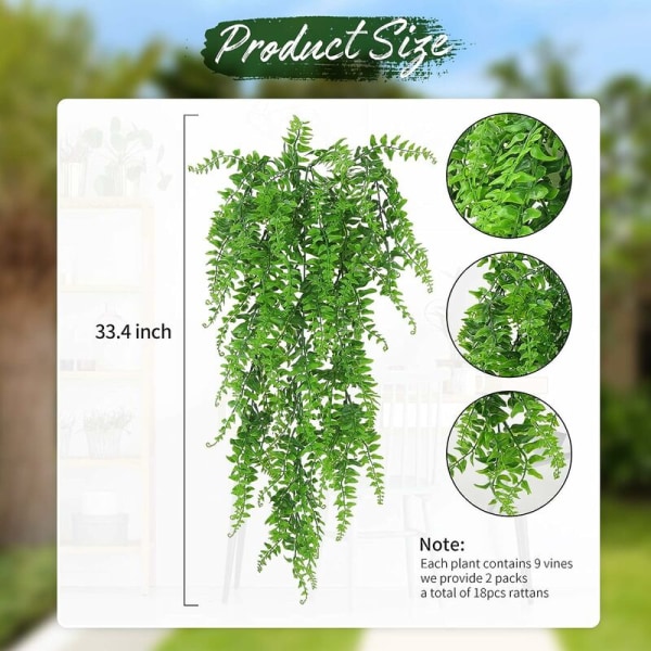 2 st konstgjorda Boston Fern-växter, konstgjorda fallande konstgjorda växtvägg, hem- och utomhusbröllopsdekoration höstdekor