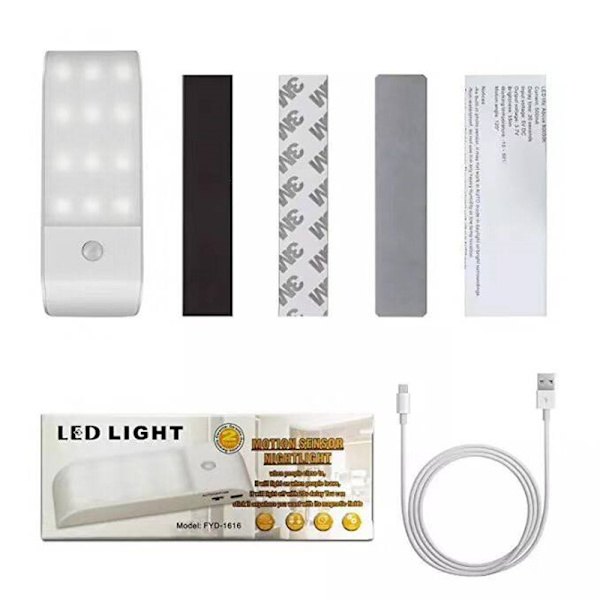 LED-sensor för skåpbelysning, korridor, induktion, litet nattljus, trådlös laddning, garderobsbelysning, 120 x 38 x 17 mm