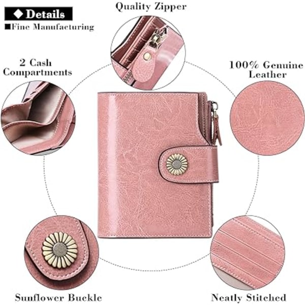 Kort plånbok i äkta läder för kvinnor RFID-blockerande plånbok för kvinnor 16 kortplatser inklusive 2 ID-fönster och 1 dragkedja