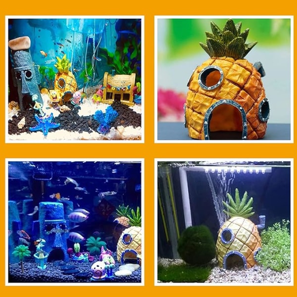 Ananas hus akvariedekorasjon, ananasdekorasjon for akvarium fisk og reker habitat akvarium ornament for fisk, reker, skilpadder, akvarium, terrasse