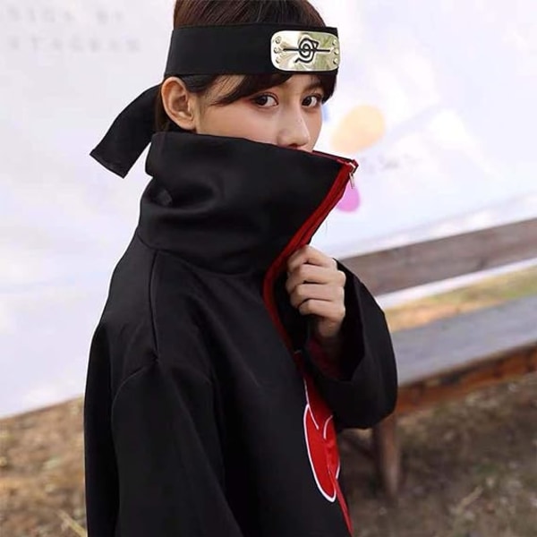 Akatsuki Itachi Kostyme Kappe Cosplay Akatsuki Uchiha Itachi Kostyme Hodebånd Ring Halskjede Ninja Tilbehør Anime Karneval Halloween Jul, størrelse L