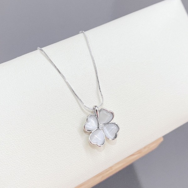 Vind opal klöverblad halsband, guld nyckelben kedja, silver