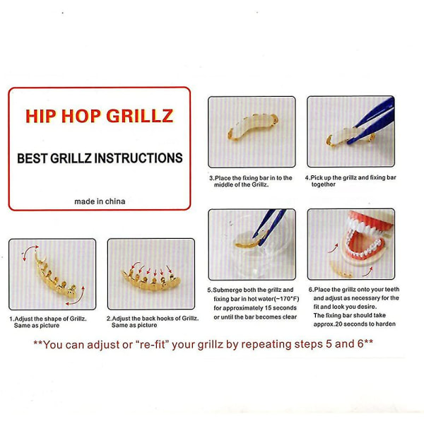 Lureen Metal Grillz Vampire Fangs Dracula Hip Hop Grills Hampaillesi (4 kpl kultaa)