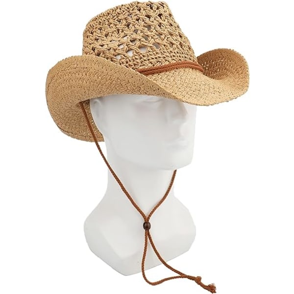 Voksen solhatt i strå, western cowboyhatt, khaki