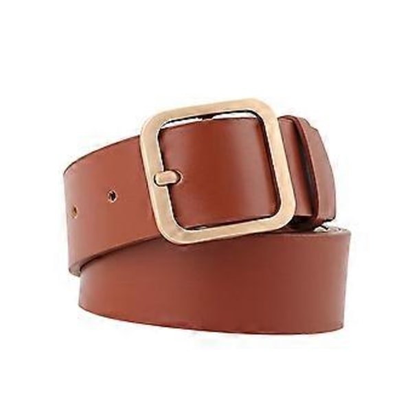 Mode PU Läderbälte För Kvinnor Fyrkantigt Spänne Högkvalitativa Dambälten Klänning Jeans Rem Flickor Midjeband Justerbara Bälten Camel Gold Buckle 90cm