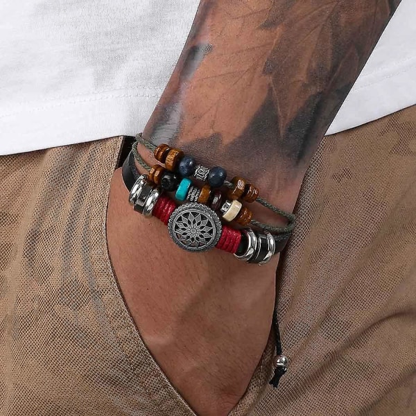 Vintage Bohemia pärlarmband, flerlagers handvävda armband, hampasnöre Wrap armband Smycken justerbar