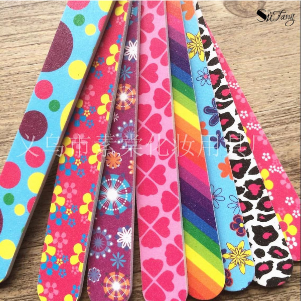 3 stk dobbeltsidige tilfeldige farger Emery Boards Nail Buffer Floral Printing Nail Files Manicure Files For Women