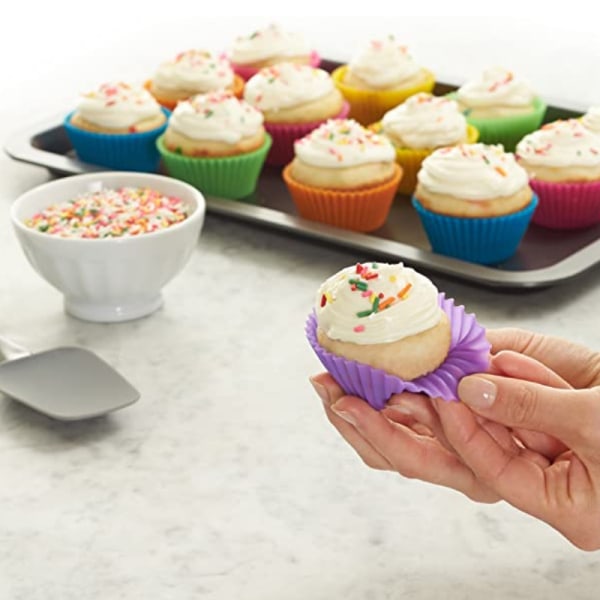 (Sæt med 24) Muffinforme Non-Stick Siliciumforme til Muffins Cupcake Brownies og etc - 7cm Diametre (Pink/Grøn/Lilla/Orange/Blå/Rød)