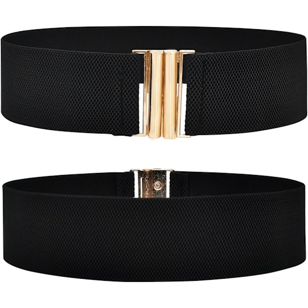 3-pack stretchiga bälten för kvinnor, brett elastiskt midjeband med spänne