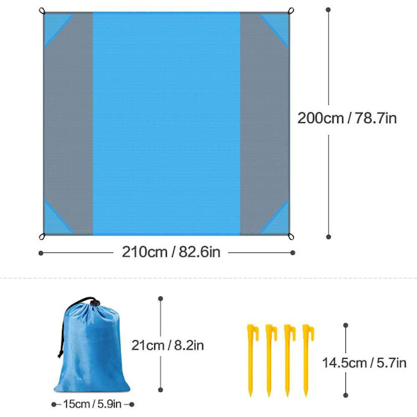 Sällsynt picknickfilt i pärla i 200x210cm, mönster: Strand, blå