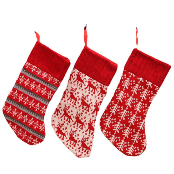 3 Stickade Julstrumpar Julgåvopåse Juldekoration