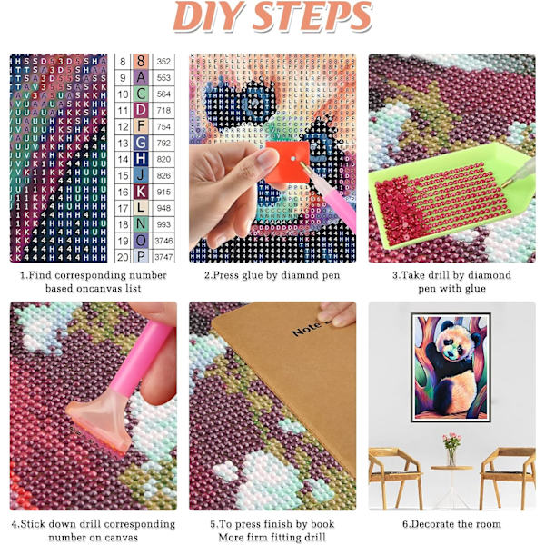 Diamantmaleri-sæt til voksne, Panda-diamantmaleri, fuld runde borediamantkunst til voksne, børn, dyr, panda, rhinestones-maleri til boligindretning, 11,8 x 15,7 tommer