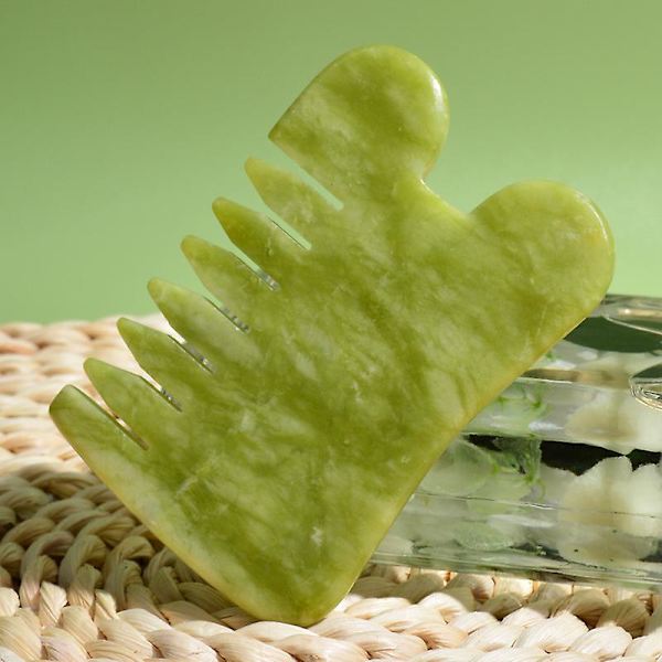 Naturlig Gua Sha-sett for ansiktsmassasje - Gua Sha-sopp i jade - Massasjekam i stein - Verktøy for akupunktur på kroppen - Skrape for skjønnhet og helse - Gouache-skrape