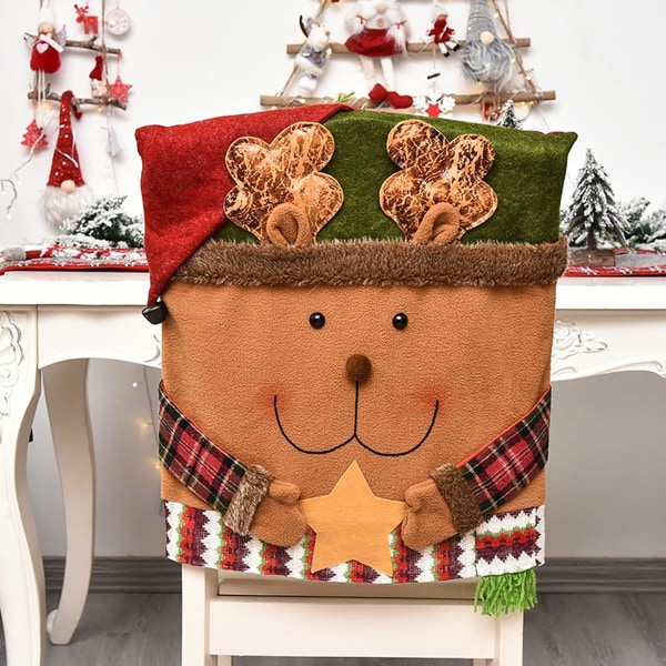 Set med 2 julstolsöverdrag Jultomte Snögubbe Ren