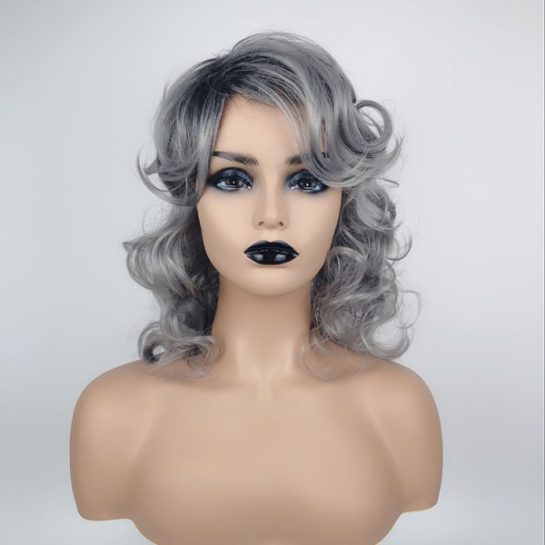 Femmes européennes et américaines cheveux courts bouclés granny gris fiber chimique perruque femme