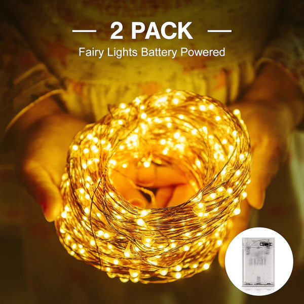 [2-pack] Fairy Lights batteridriven, 12m 120 led-slingor Vattentät utomhus/inomhus koppartrådslampa för sovrum