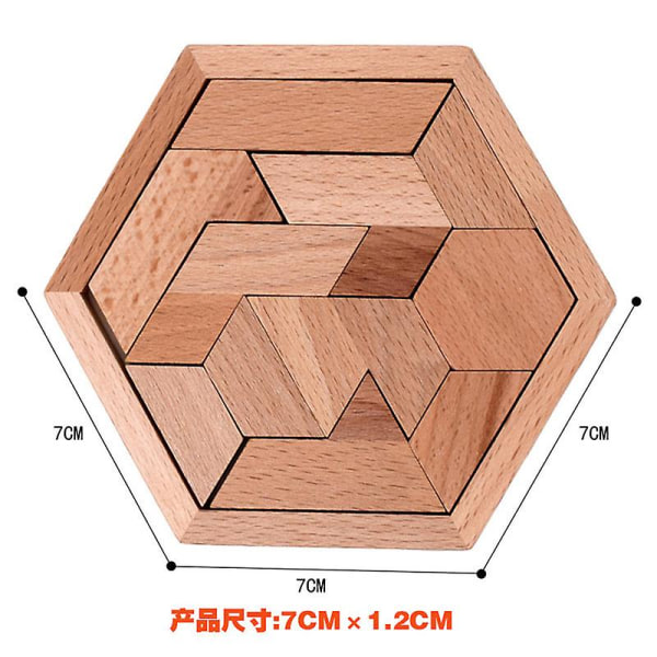 Hexagon Tangram Pussel Träpussel för barn Vuxna Utmanande pussel Träbrain Teasers-spel Pussel（Typ C）