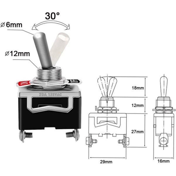 5 Pack Professional 15A 250V/20A 125V Car Rocker Switch with Wate